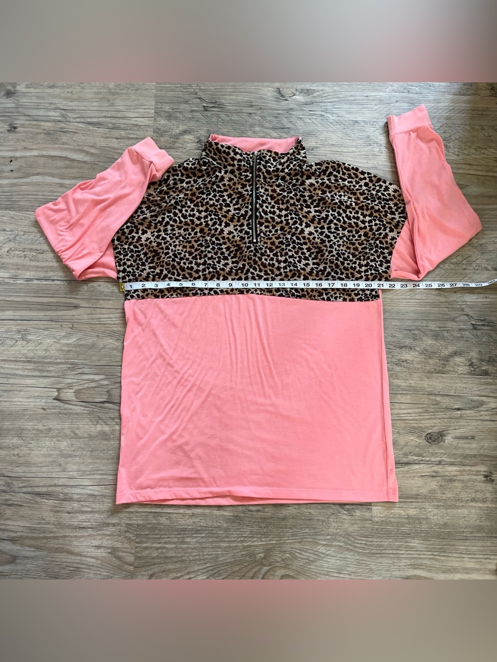 Sunshine & Rodeos Women’s Peach LeopardPrint Quarter Zip Pullover Top Rodeo Chic - Picture 7 of 10